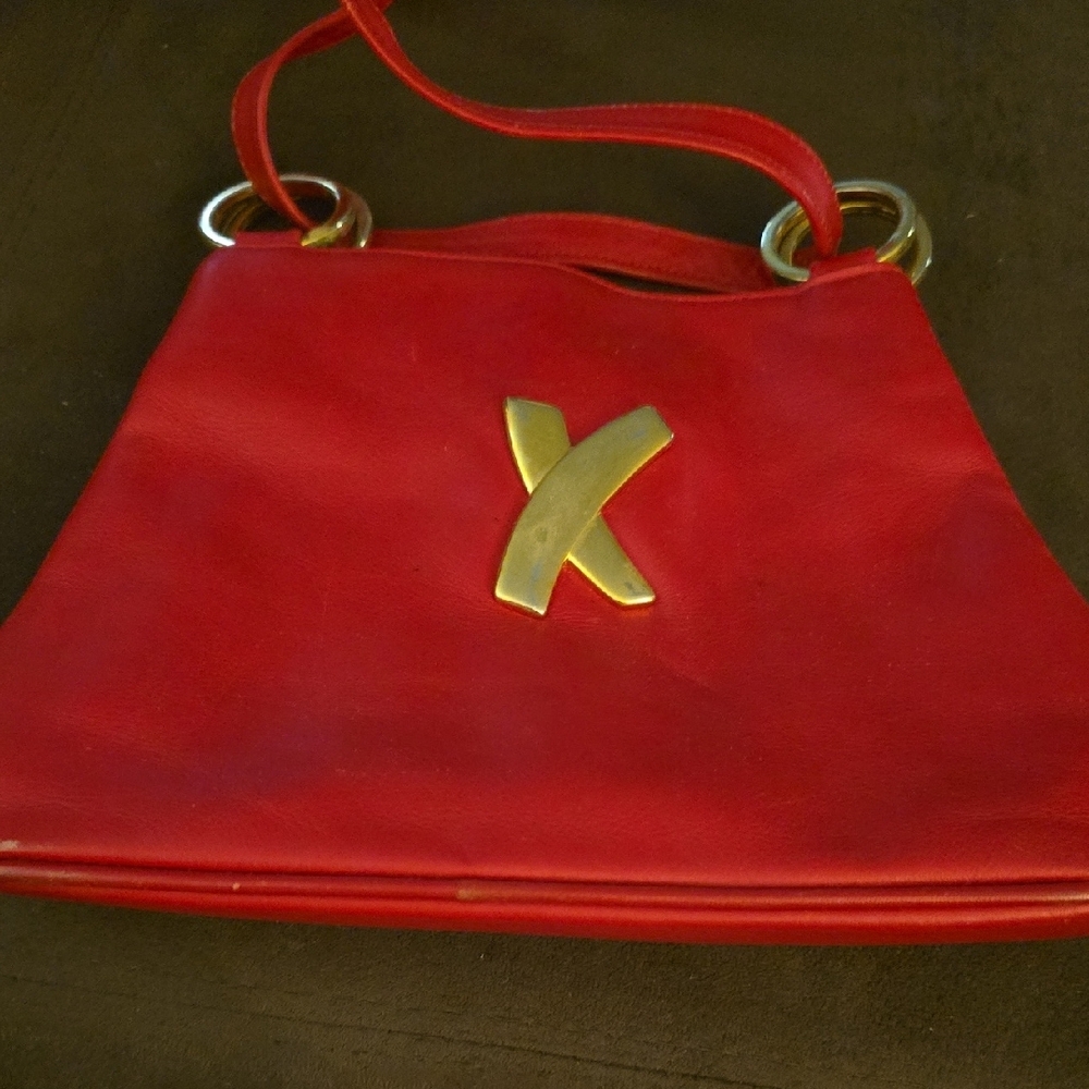 Paloma Picasso Red and Gold Shoulder Bag with Sleek Design